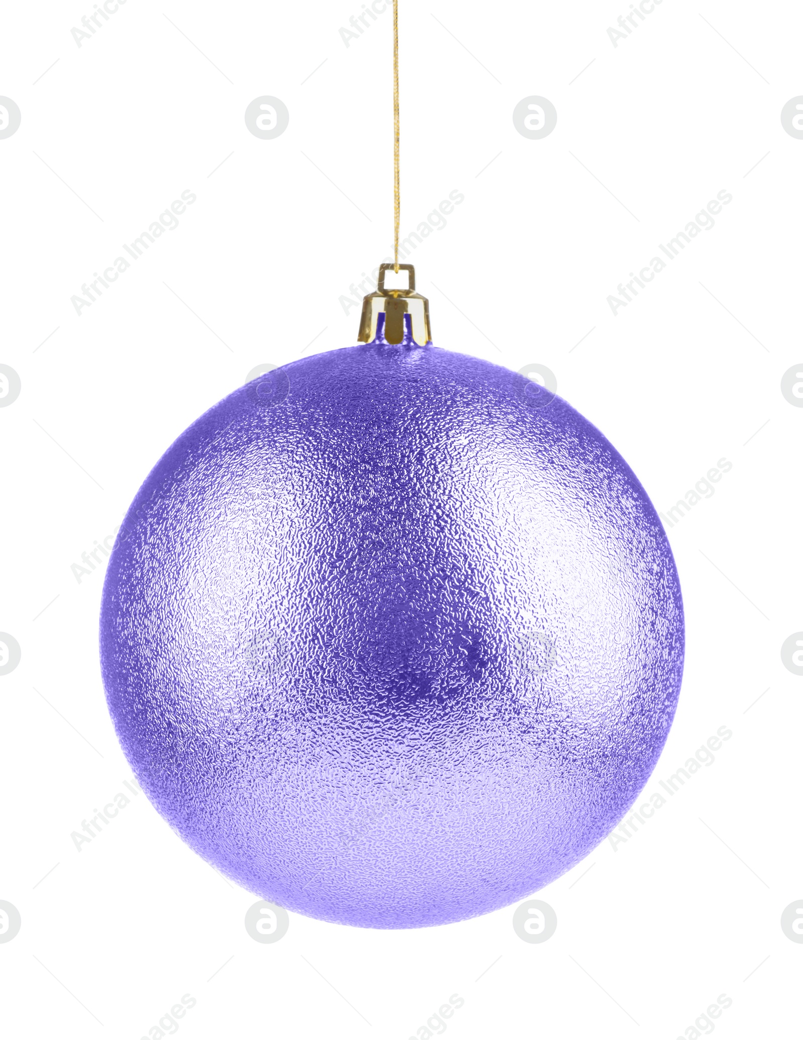 Image of Violet Christmas ball hanging on white background