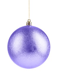 Image of Violet Christmas ball hanging on white background