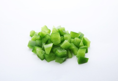 Photo of Chopped ripe paprika pepper on white background