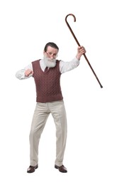 Photo of Senior man with walking cane on white background