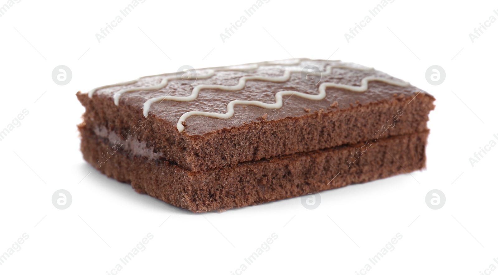 Photo of Delicious chocolate sponge cake isolated on white