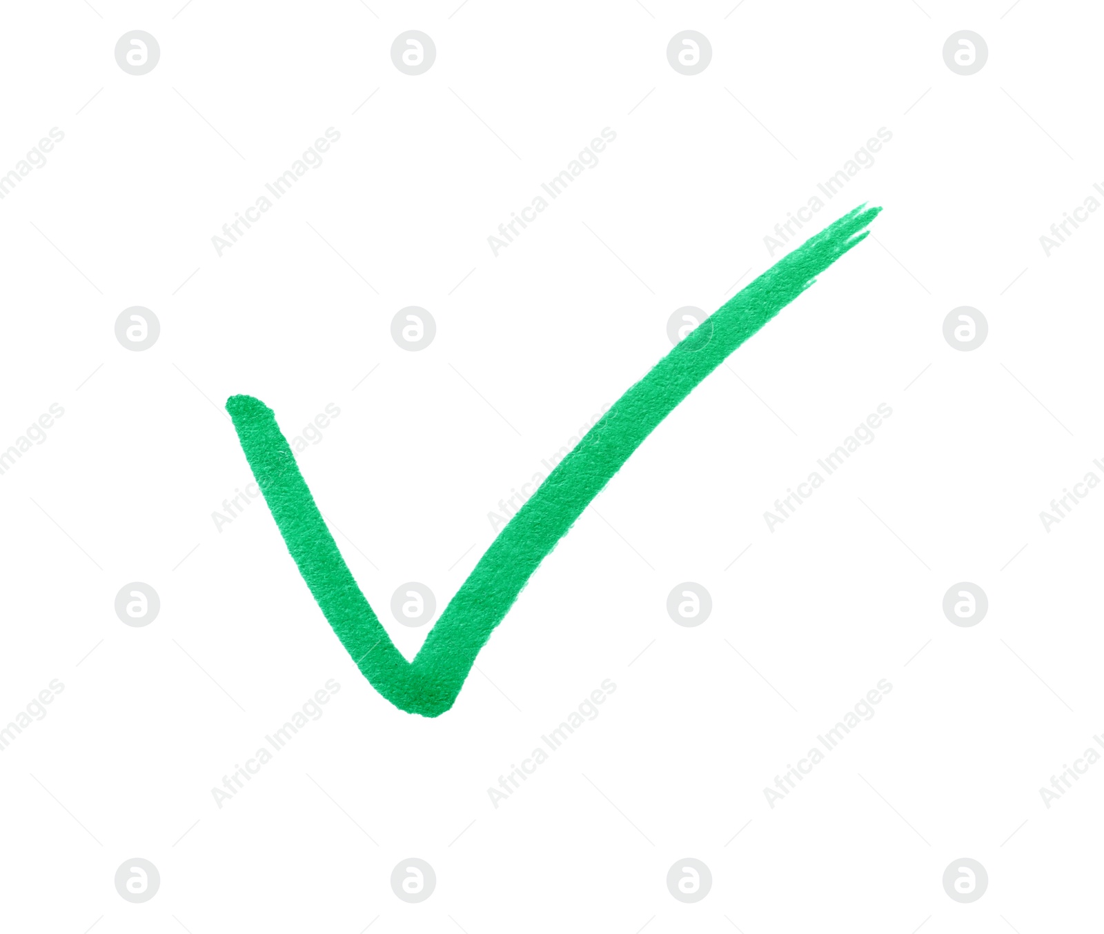 Photo of Check mark drawn with turquoise marker isolated on white, top view