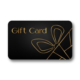 Illustration of Black and gold gift card design with present illustration