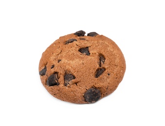 Delicious chocolate chip cookie on white background