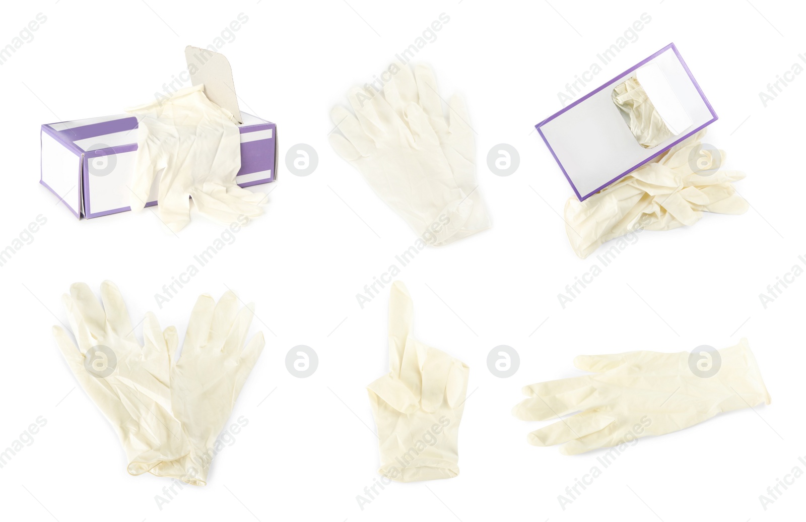 Image of Set of medical gloves on white background