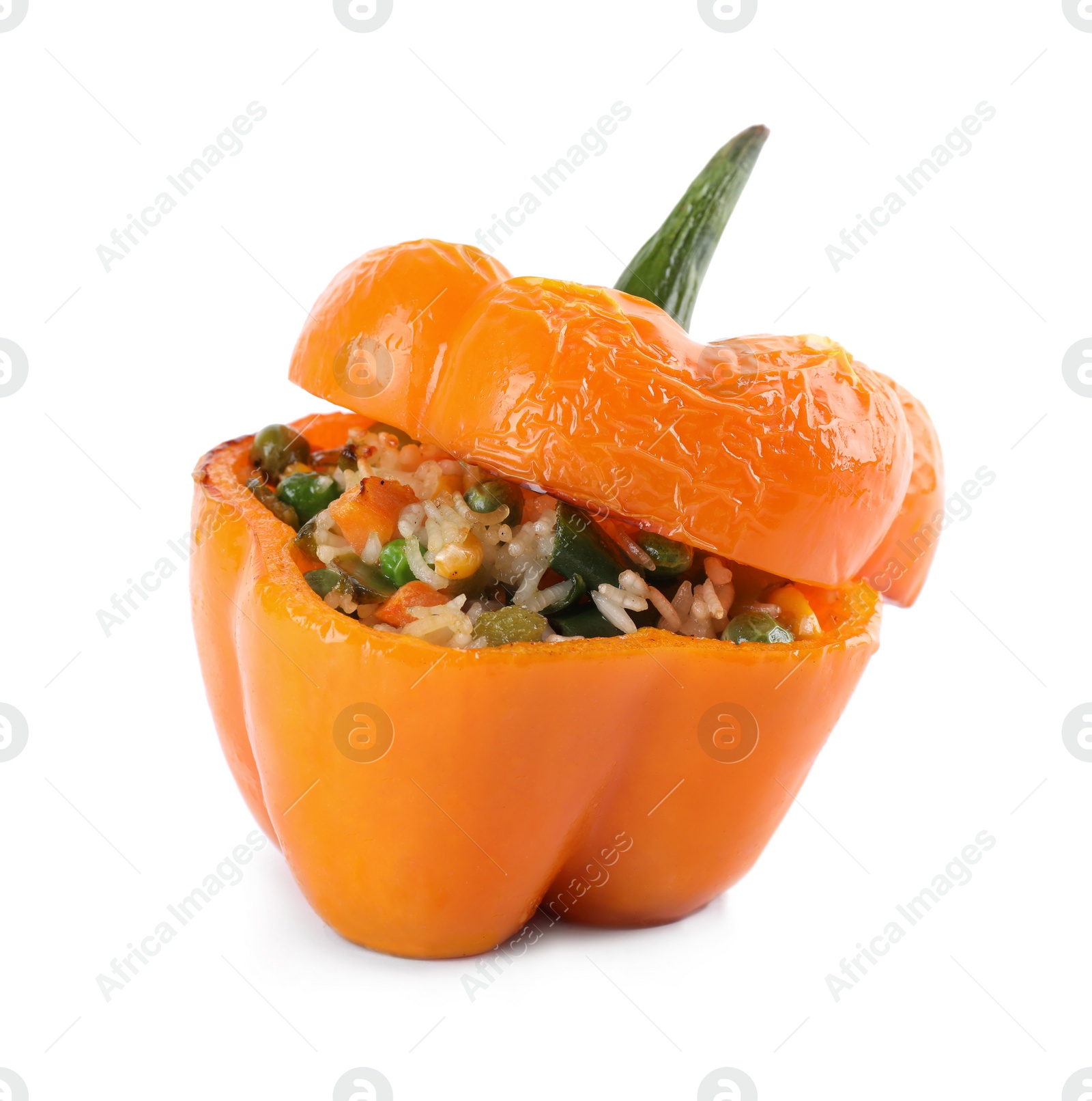 Photo of Tasty stuffed bell pepper isolated on white