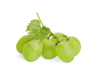 Fresh grapes with leaf and water drops isolated on white