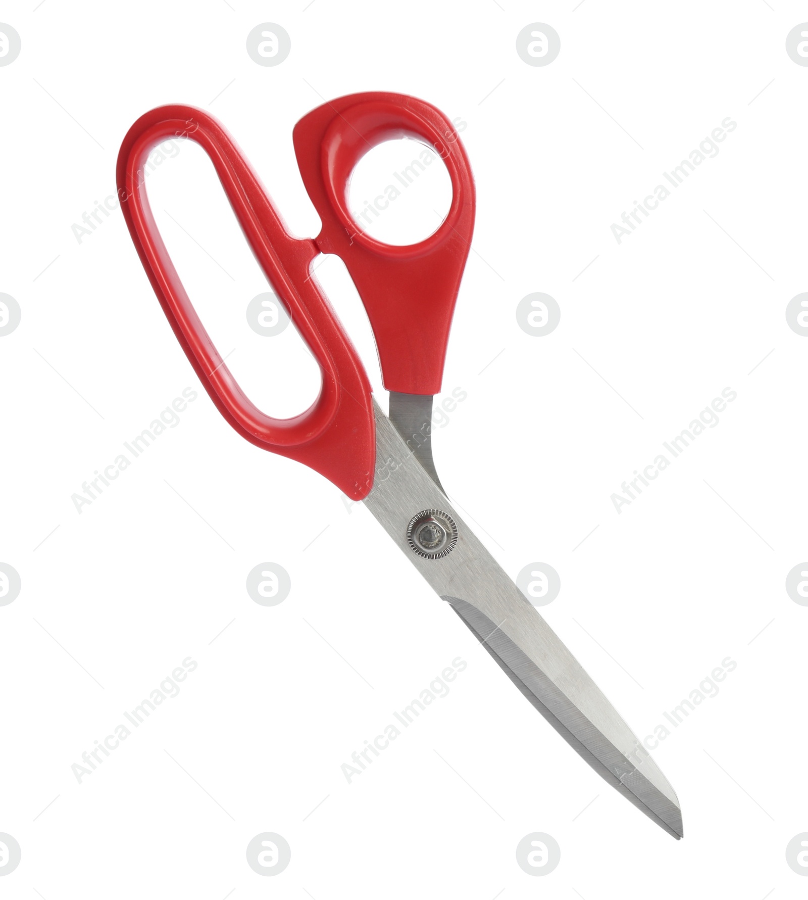 Photo of Pair of sharp sewing scissors on white background