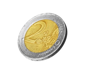 Shiny two euro coin isolated on white