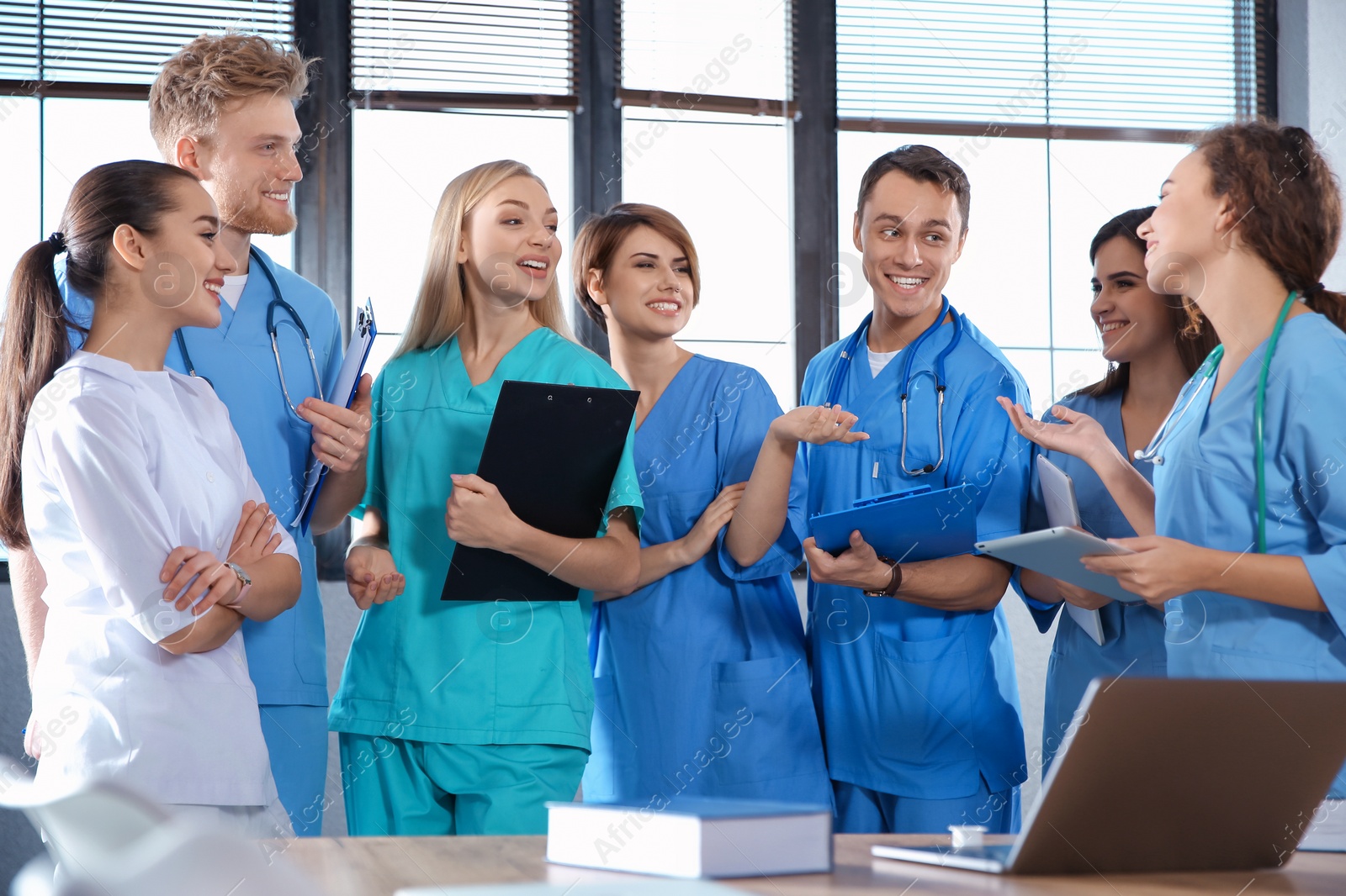 Photo of Group of smart medical students in college