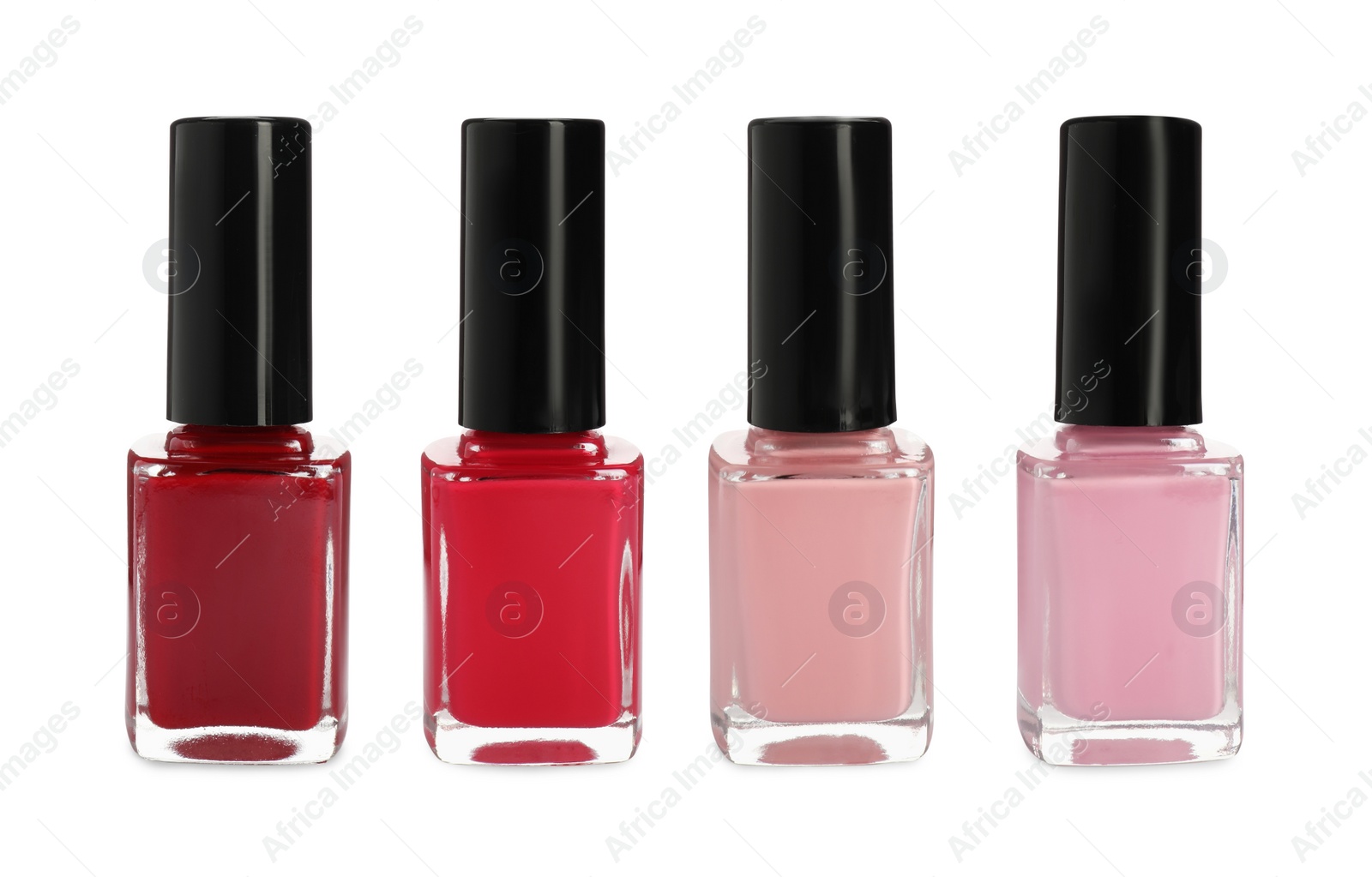 Image of Nail polishes of different colors isolated on white, collection