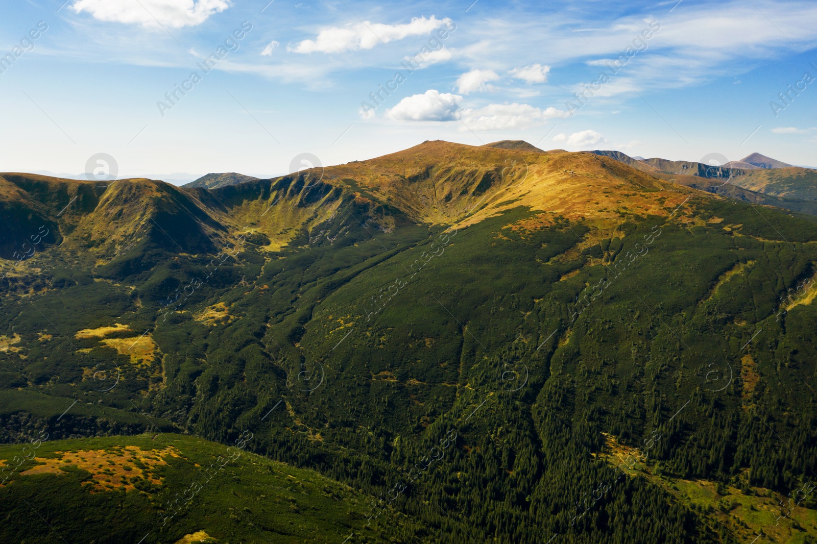 Image of Beautiful mountain landscape on sunny day. Drone photography