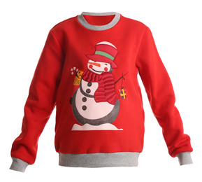 Warm Christmas sweater with snowman on white background