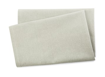 Photo of Light grey towel for kitchen isolated on white, top view