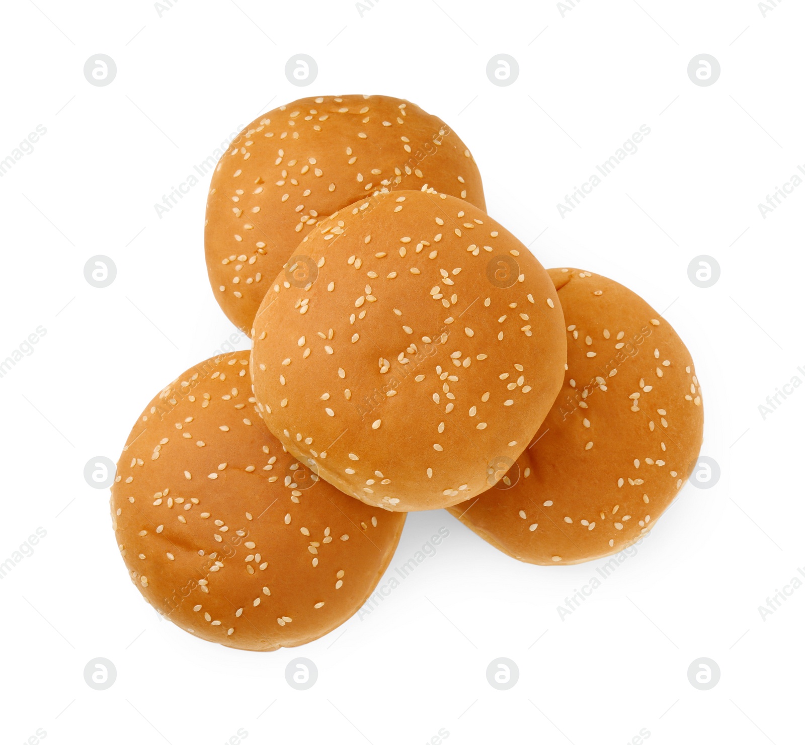 Photo of Fresh hamburger buns isolated on white, top view