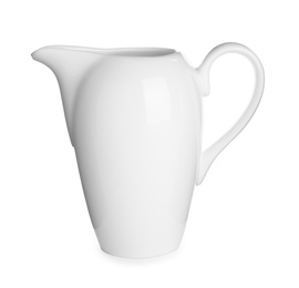 Photo of New beautiful ceramic jug isolated on white
