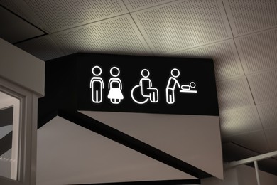 Image of Symbols on black sign in mall near public toilet