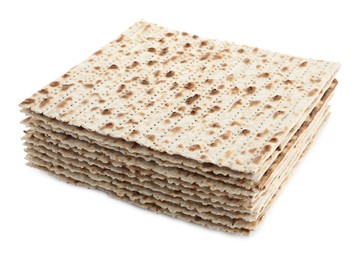 Photo of Passover matzos isolated on white. Pesach celebration