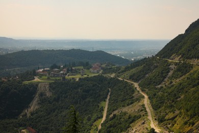 Photo of BATUMI, GEORGIA - AUGUST 13, 2022: Aerial view of beautiful landscape with roads in mountains