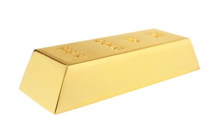 Precious shiny gold bar on white background