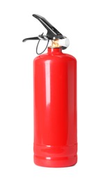 Photo of One red fire extinguisher on white background