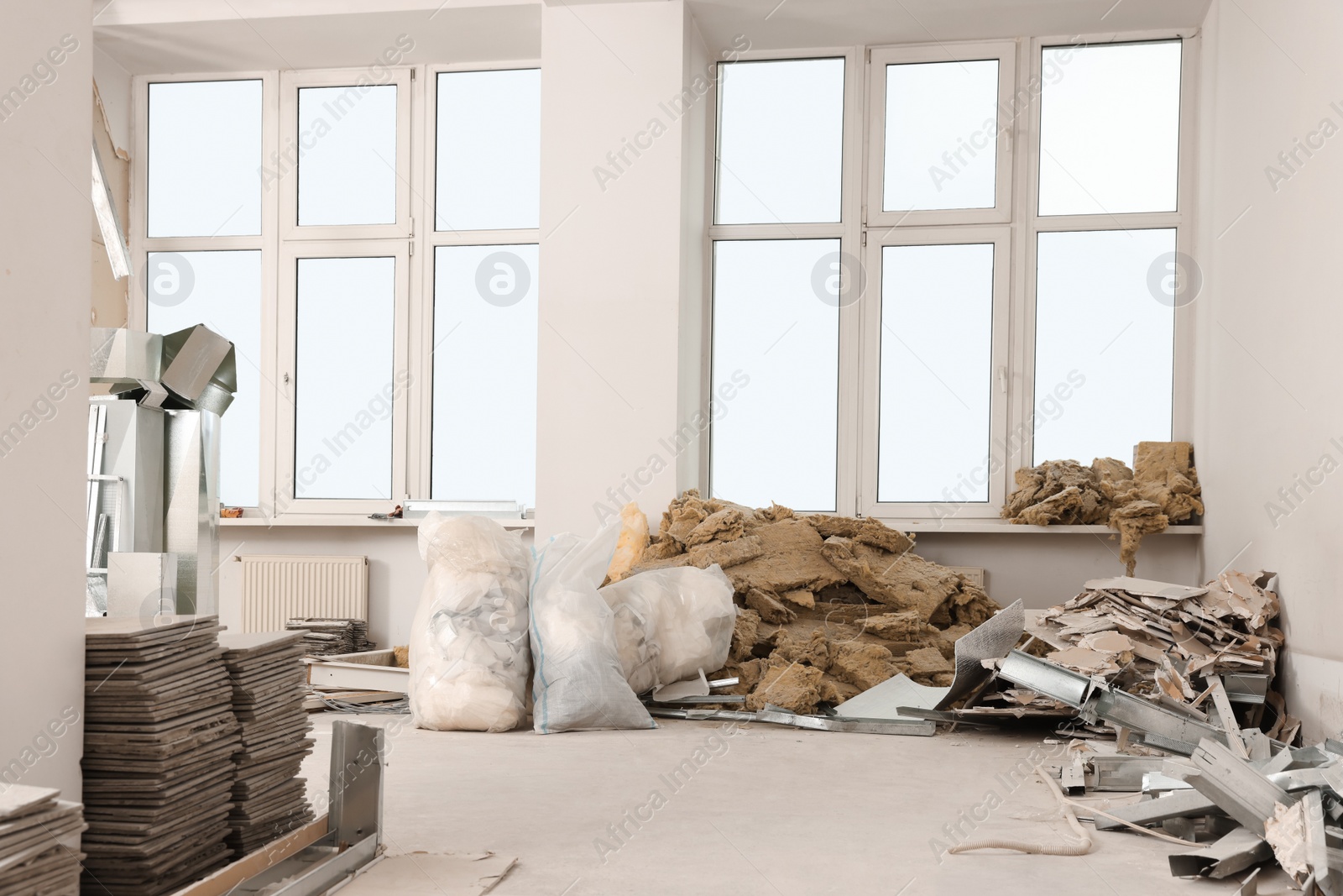 Photo of Building materials in room prepared for renovation