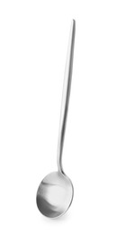 One shiny silver spoon isolated on white