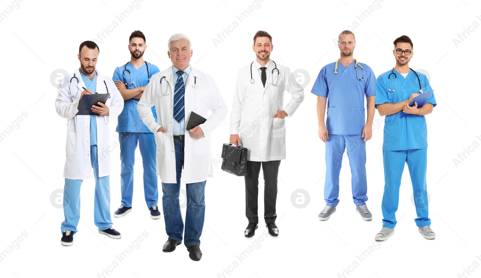 Image of Collage with photos of doctors on white background