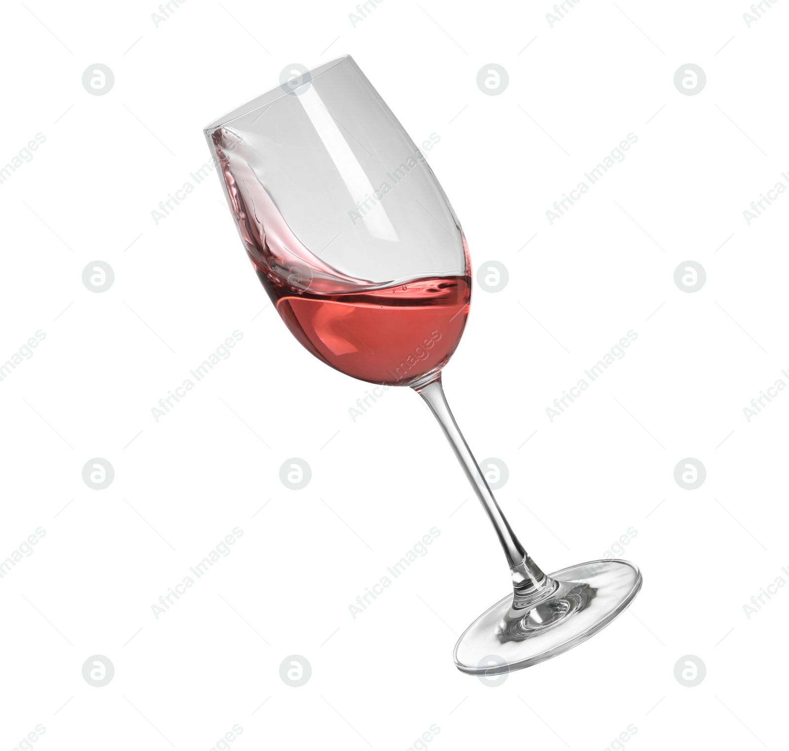 Photo of Glass with tasty dark rose wine isolated on white