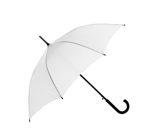 Photo of Beautiful open umbrella on white background