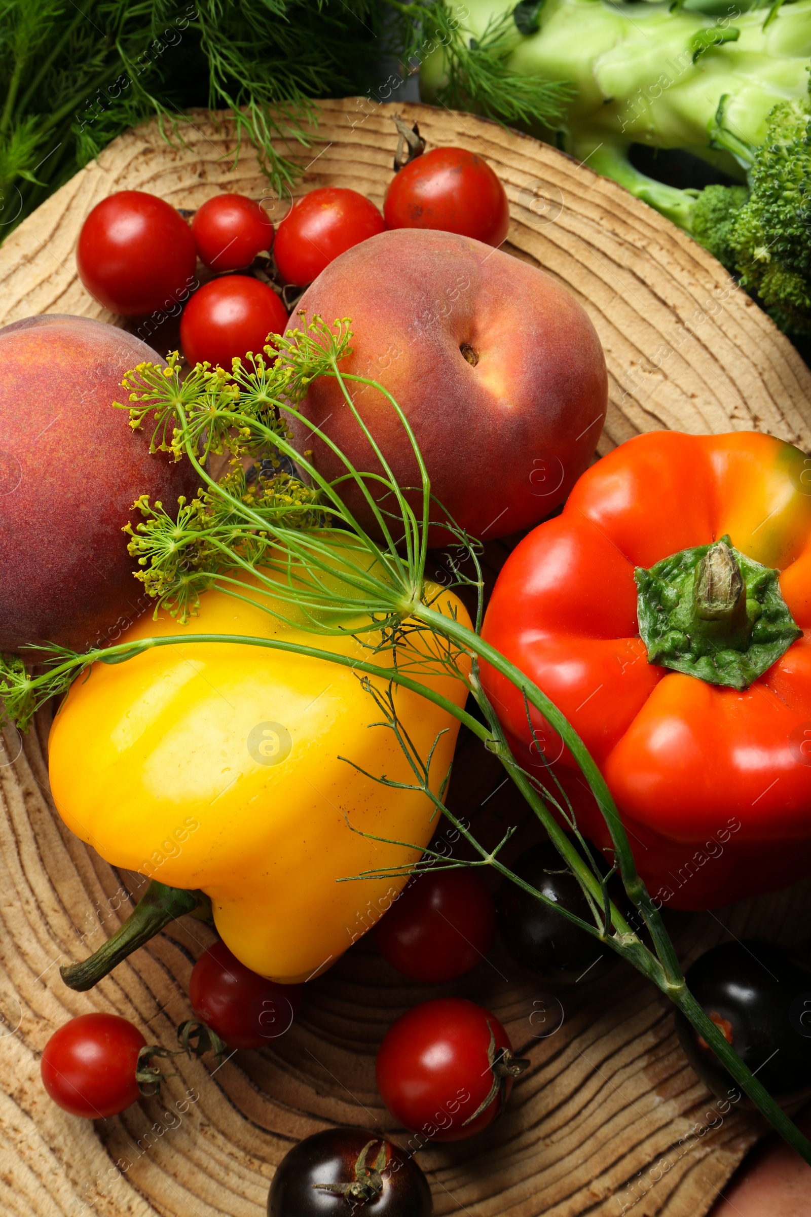 Photo of Different fresh vegetables and fruits on table, flat lay, Farmer harvesting