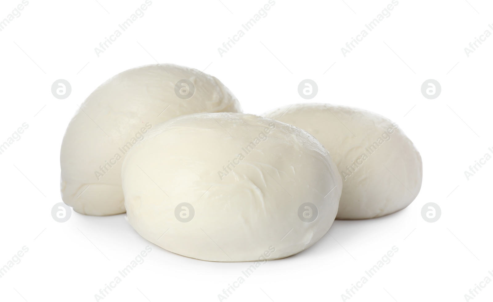 Photo of Delicious mozzarella cheese balls on white background