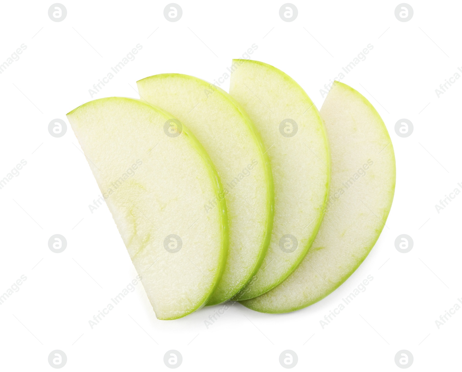 Photo of Slices of apple on white background, top view