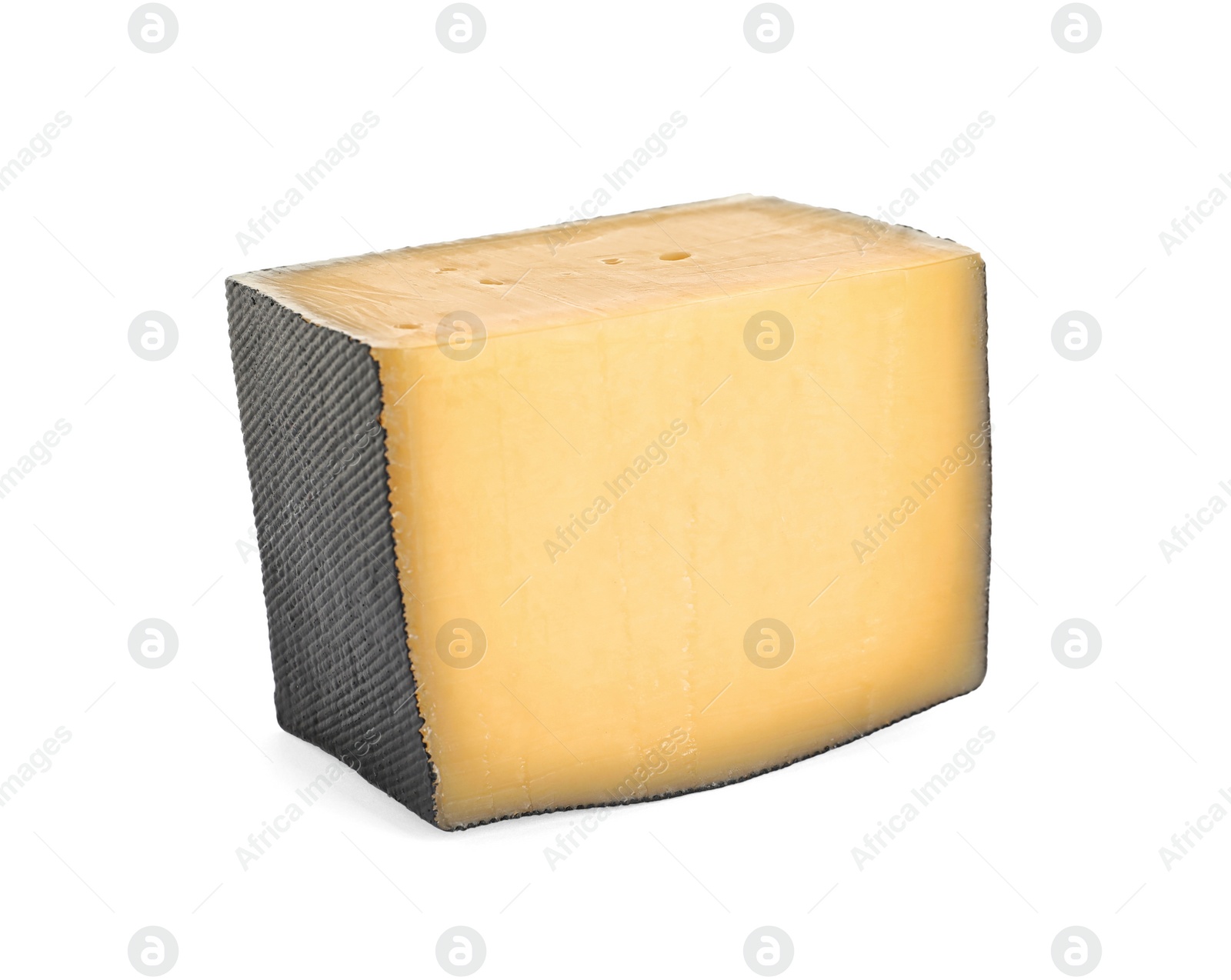 Photo of Piece of tasty fresh cheese isolated on white