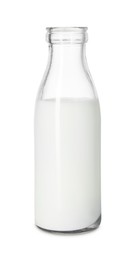 Bottle of tasty milk isolated on white