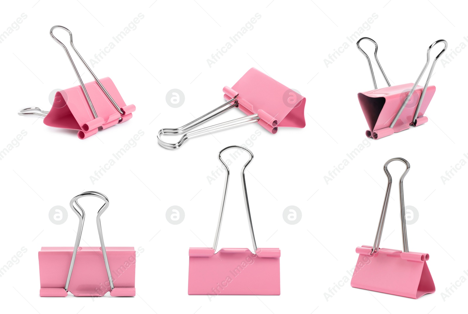 Image of Set with pink binder clips on white background