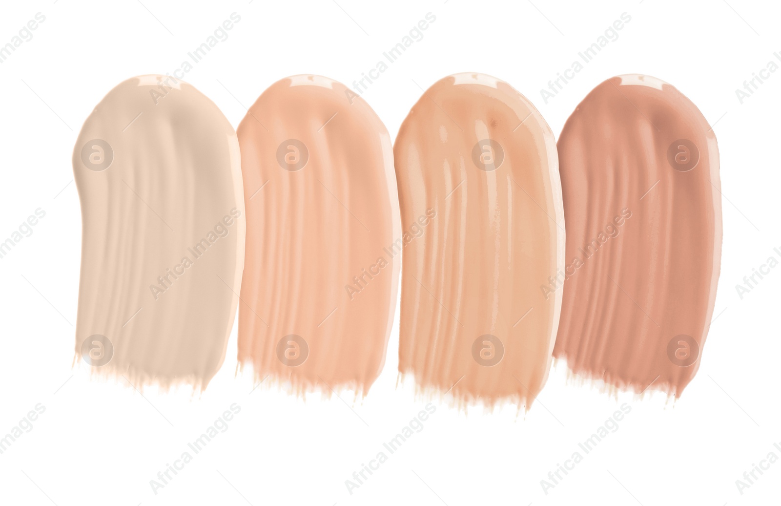 Image of Set of different foundation shades on white background, top view