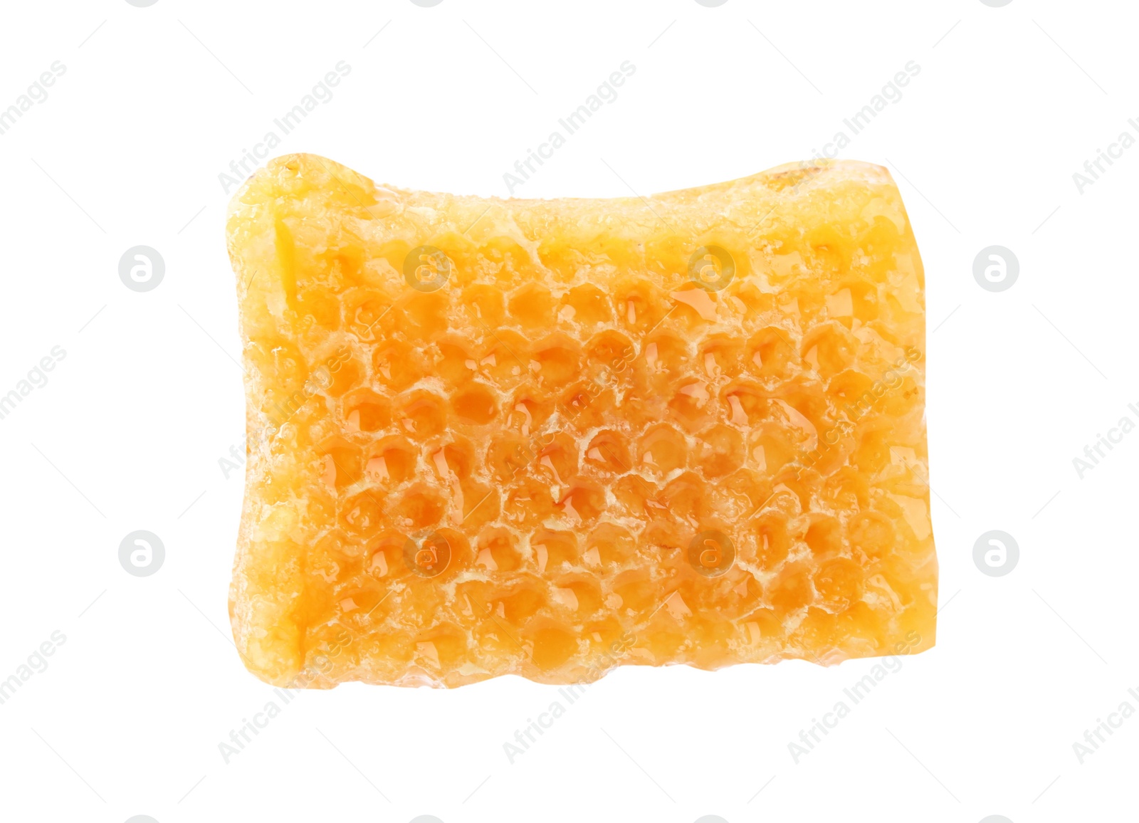 Photo of Piece of tasty fresh honeycomb isolated on white