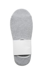 New pair of grey socks on white background