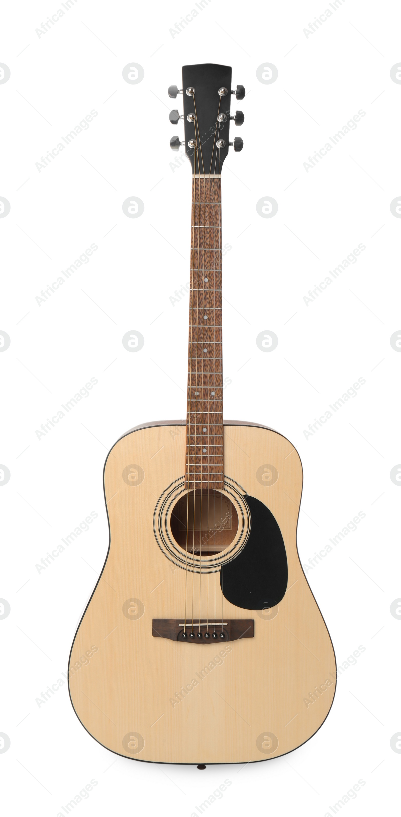 Photo of Acoustic guitar isolated on white. String musical instrument