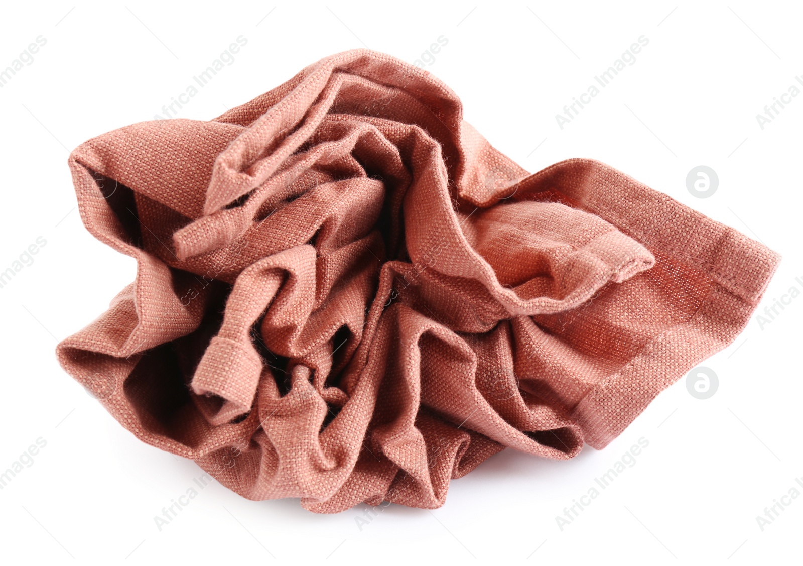 Photo of Crumpled color fabric napkin isolated on white, top view