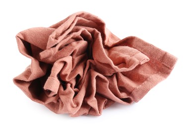 Photo of Crumpled color fabric napkin isolated on white, top view