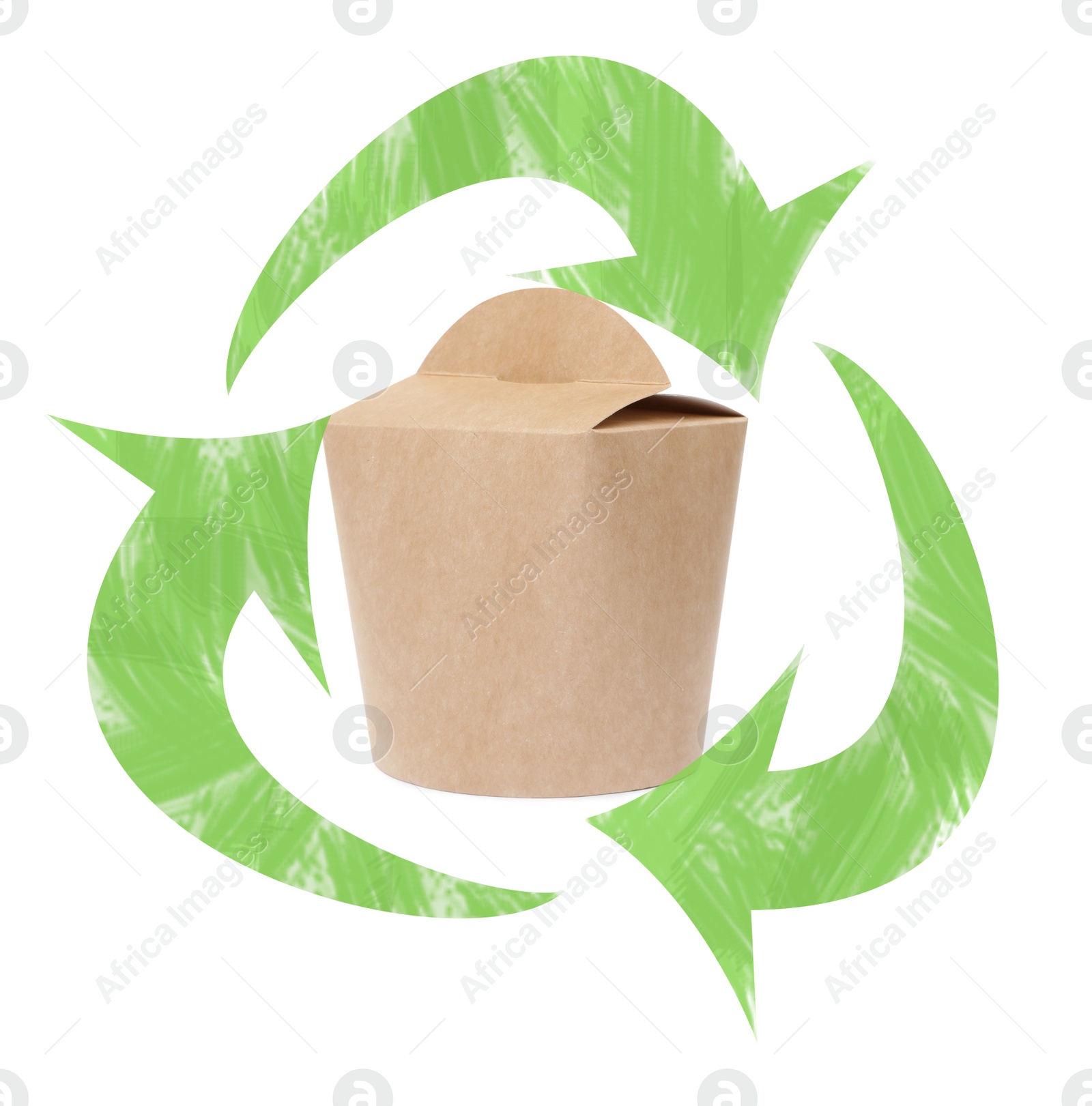 Image of Paper box and recycling symbol on white background