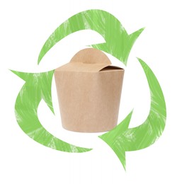 Image of Paper box and recycling symbol on white background