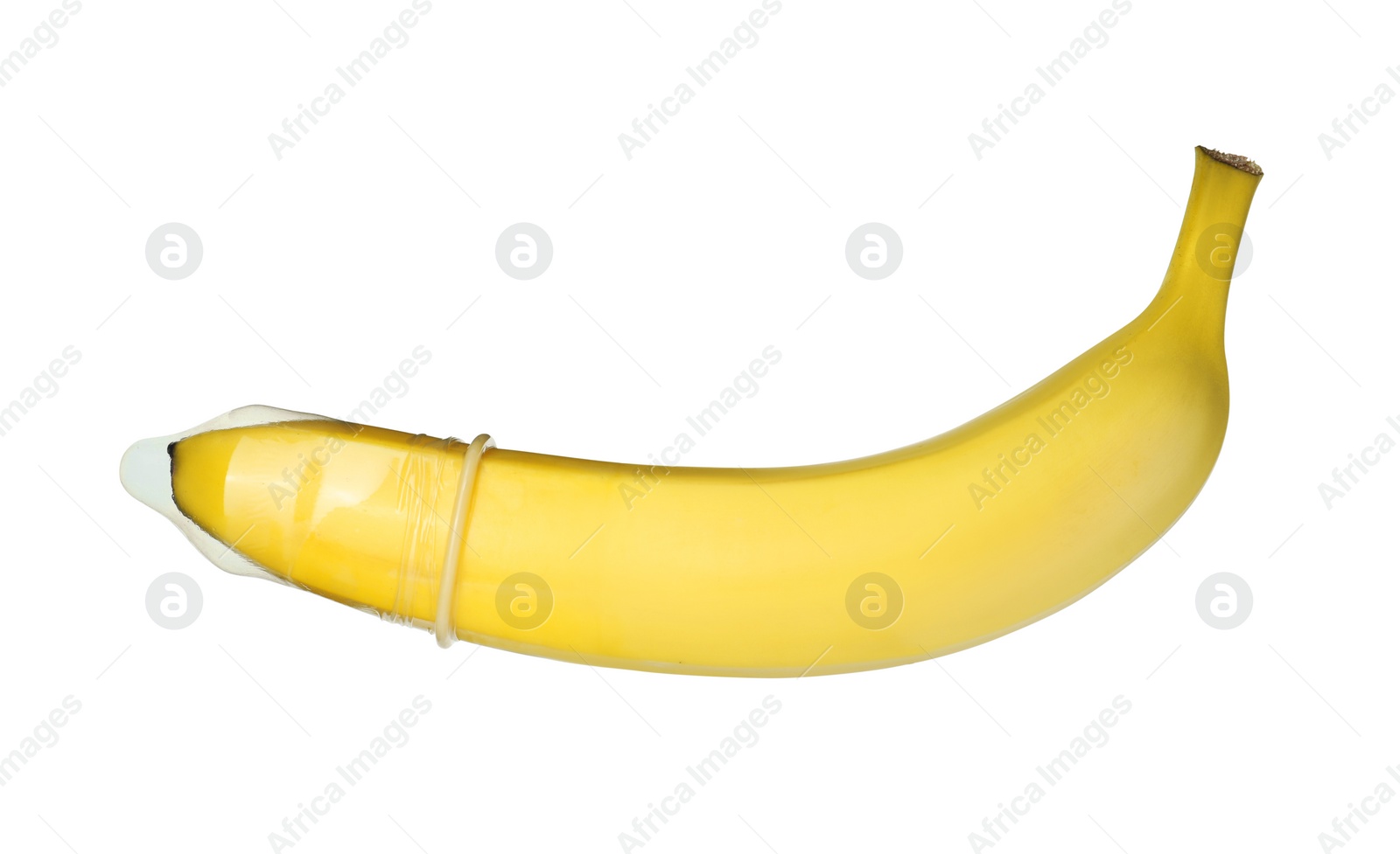 Photo of Banana with condom isolated on white. Safe sex concept