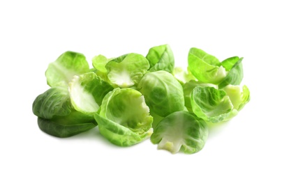 Photo of Leaves of fresh Brussels sprouts isolated on white