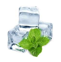 Image of Green mint and ice cubes isolated on white