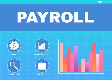 Illustration of Payroll concept.  business icons and graphs