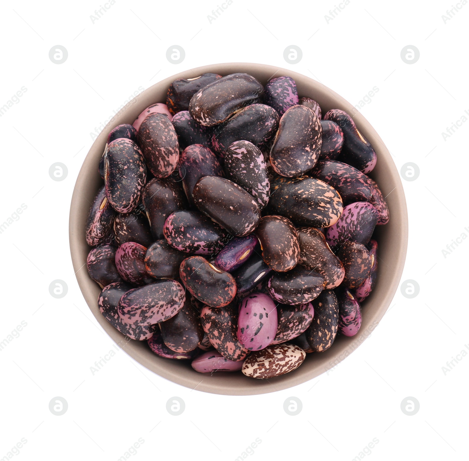 Photo of Bowl with dry kidney beans isolated on white, top view