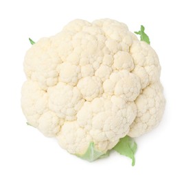 Whole fresh raw cauliflower isolated on white, top view